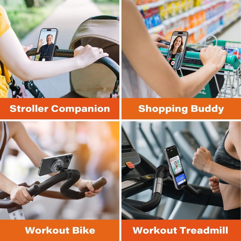 A2C Phone Holder for Peloton Bike, Stroller Phone Holder with Strong Magnets, Adjustable Strap Phone Mount for Shopping Cart, Treadmill, Golf Push Cart, Exercise Bike, Compatible with iPhone & Android - Image 2